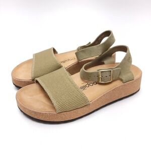 Papillio Women's 9 Glenda Wedge Ankle Strap Sandal Khaki Leather Platform Eu 40‎